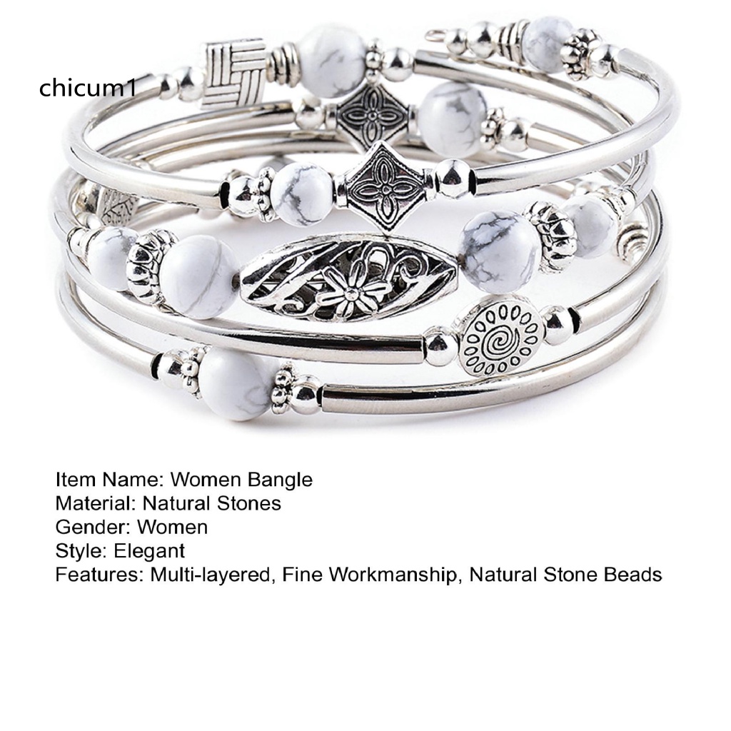 Vòng Tay CC Xâu Hạt Đá Tự Nhiên Nhiều Lớp Màu Xanh Lam Phong Cách Dân Tộc Cổ Điển Thời Trang Cho Nữ