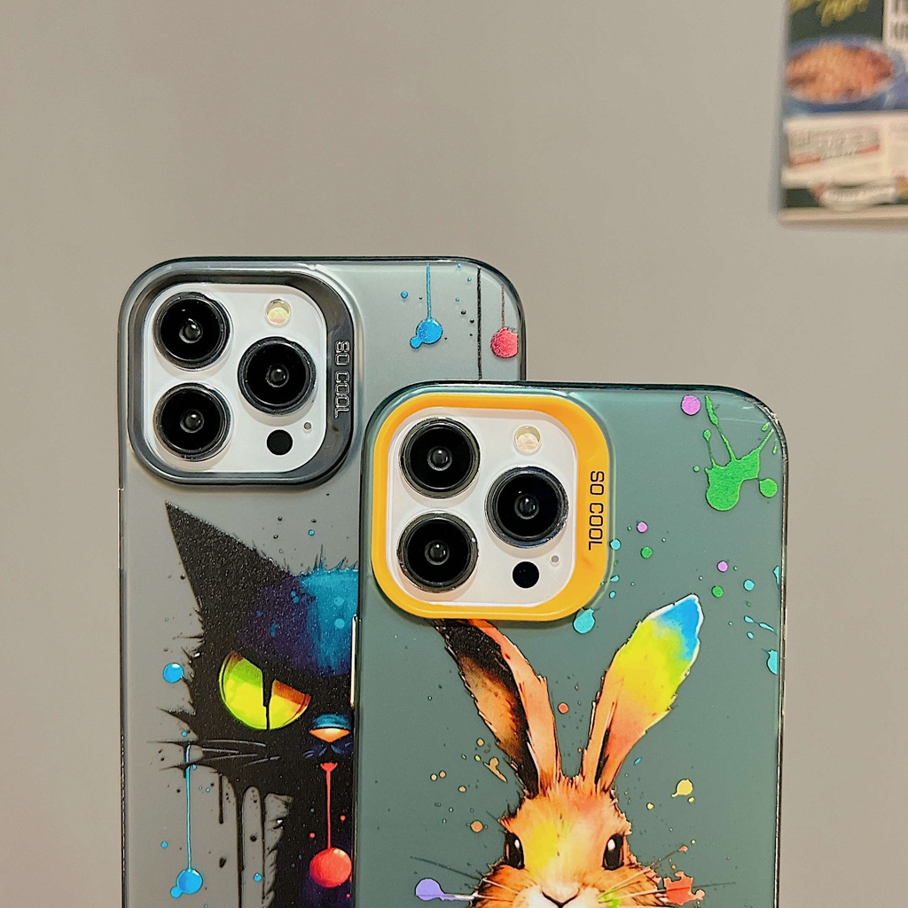 Ốp Điện Thoại TPU Chống Sốc In Hình Thỏ Mèo Đen Bạc Cho Apple IPhone 14 13 12 11 Pro Max