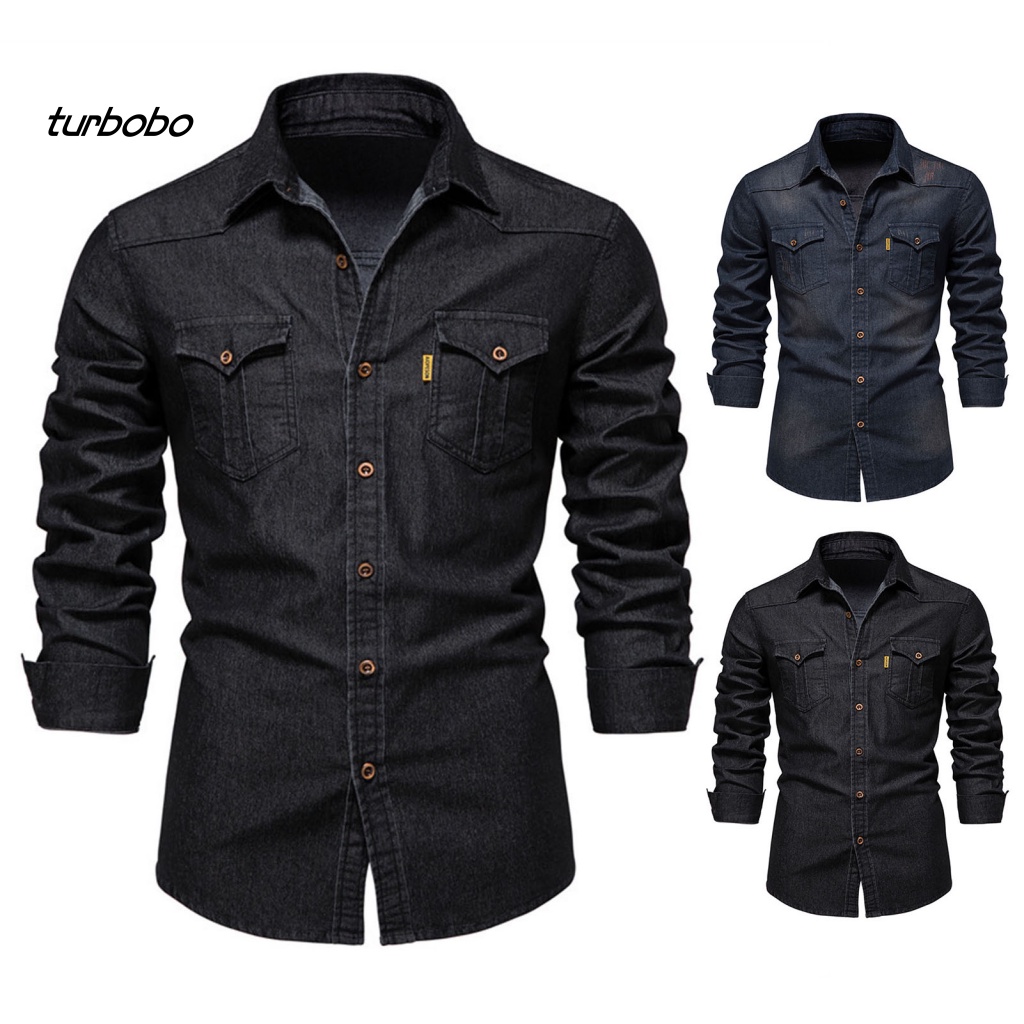 Áo Sơ Mi Denim Màu Trơn Nhiều Túi Thời Trang Xuân Hè Cho Nam