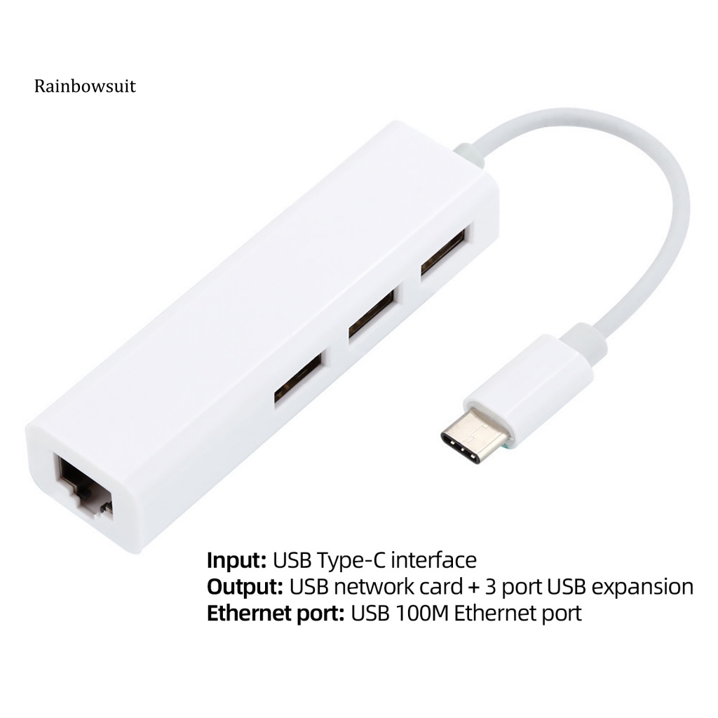 Bộ Chia Cổng USB Type-C Sang USB 20 / RJ45 Ethernet Thẻ Mạng Tốc Độ Cao Cho Máy Tính