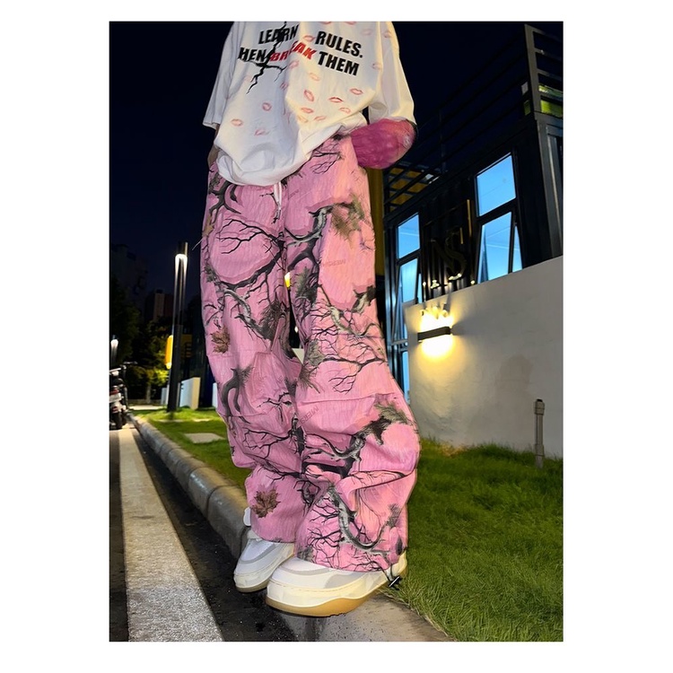 Quần ống rộng Lưng Cao Nhanh Khô In Hình Cành Cây Graffiti Phong Cách Hip hop Đường Phố Cho Nam Và Nữ