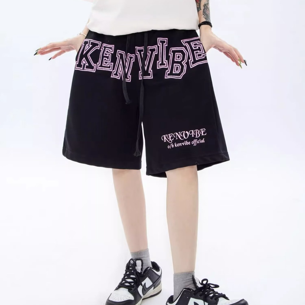 Quần Short Ống Rộng Thêu Chữ Phong Cách Retro Dành Cho Cả Nam Và Nữ