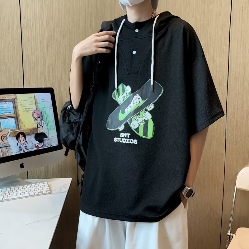 Áo Hoodie Tay Ngắn Thời Trang Hàn Quốc Đơn Giản