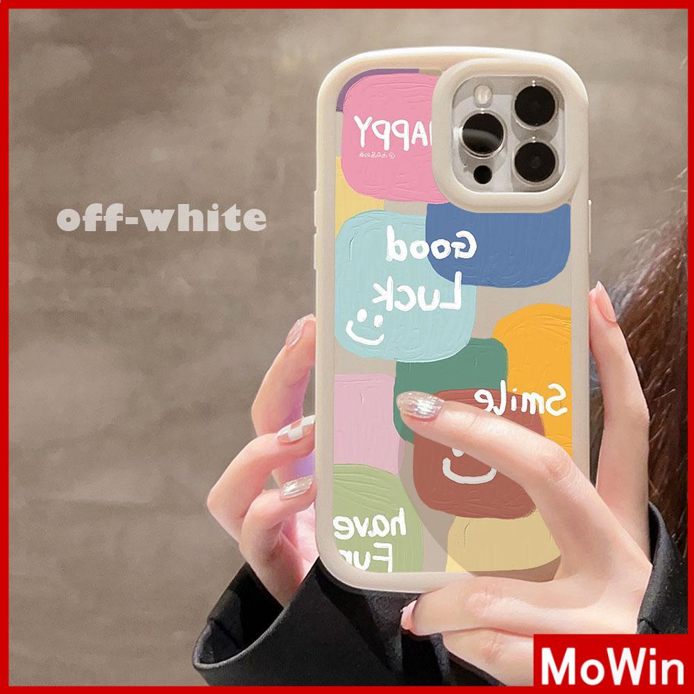 Ốp lưng iPhone 14 Pro Max Ốp Lưng iPhone Màu Trắng Sữa TPU Mềm Mờ Bong Bóng Chống Sốc Nụ Cười Tiếng Anh Đơn Giản Tương thích với iPhone 13 Pro max 12 Pro Max 11 Pro Max xr xs max 7 8Plus
