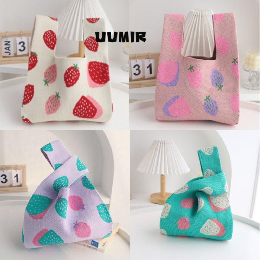 UUMIR Túi Xách Đan Len Tái Sử Dụng Được Họa Tiết Dâu