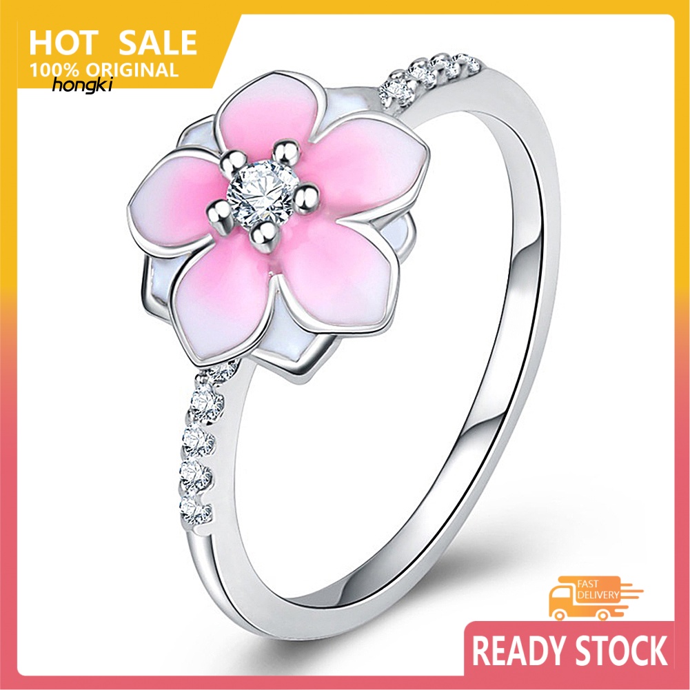 Nhẫn ĐíNh Đá Zircon HìNh Hoa ĐàO Dễ Thương Cho Nữ