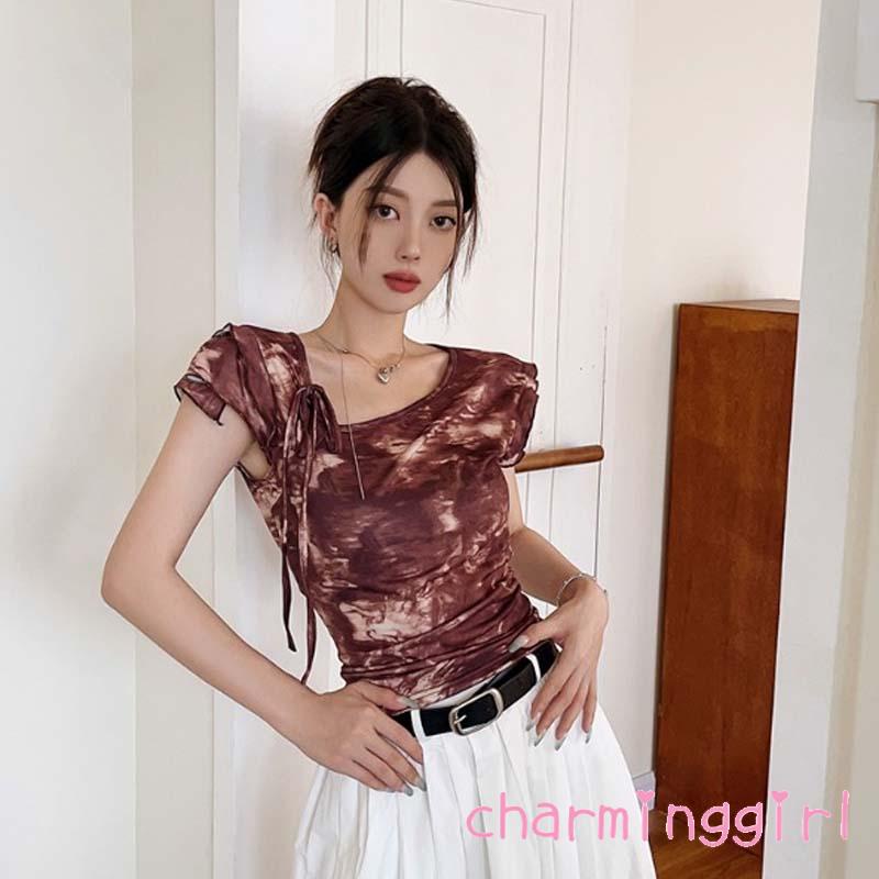 Áo Thun Tay Ngắn Nhuộm Màu Cơ Bản Thời Trang Mùa Hè Dành Cho Nữ