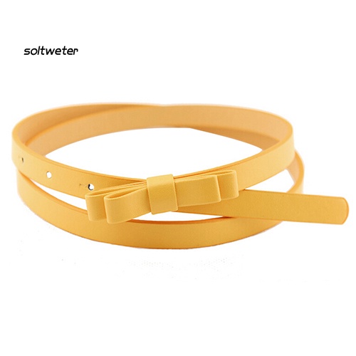 Thắt Lưng Da PU Bản Nhỏ 2 Lớp Màu Kẹo Ngọt Thắt Nơ Cho Nữ