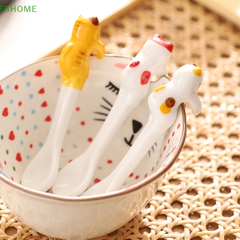 Fshome Muỗng Cà Phê Bằng Sứ Hình Mèo Hoạt Hình Dễ Thương Làm Quà Tặng Cho Nhà