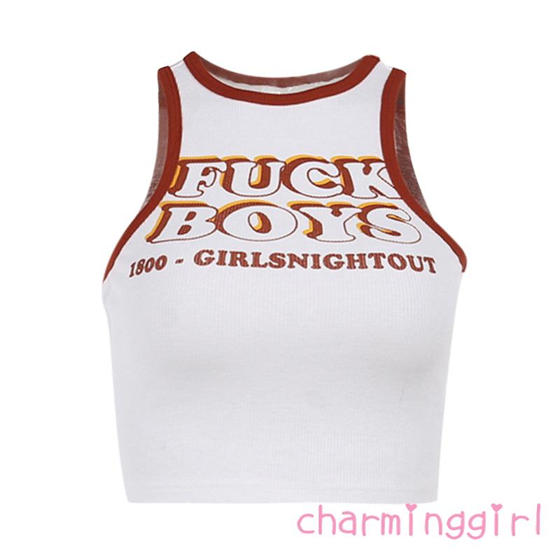 Áo Croptop Sát Nách Cổ Tròn In Chữ Thời Trang Mùa Hè Cho Nữ