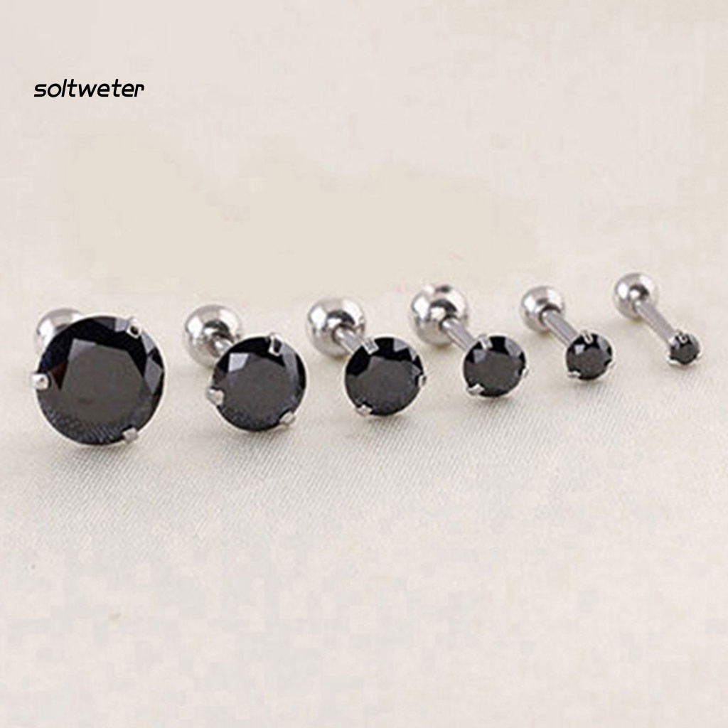 Khuyên Tai Đính Đá 3 Chấu Bằng Thép Không Gỉ Chống Dị Ứng