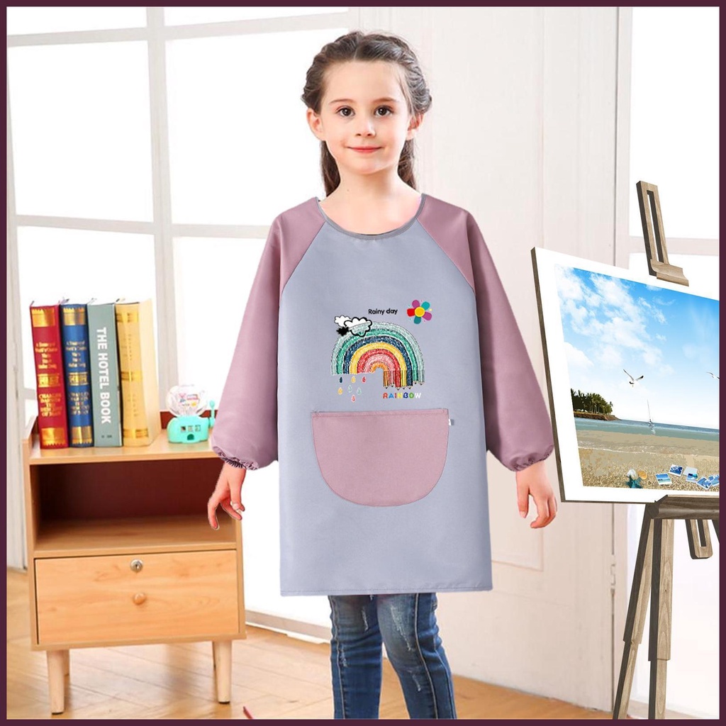 Tạp Dề Vẽ Tranh Tay Dài Bằng Polyester Chống Nước Thoải Mái Có Thể Điều Chỉnh Cho Trẻ Em
