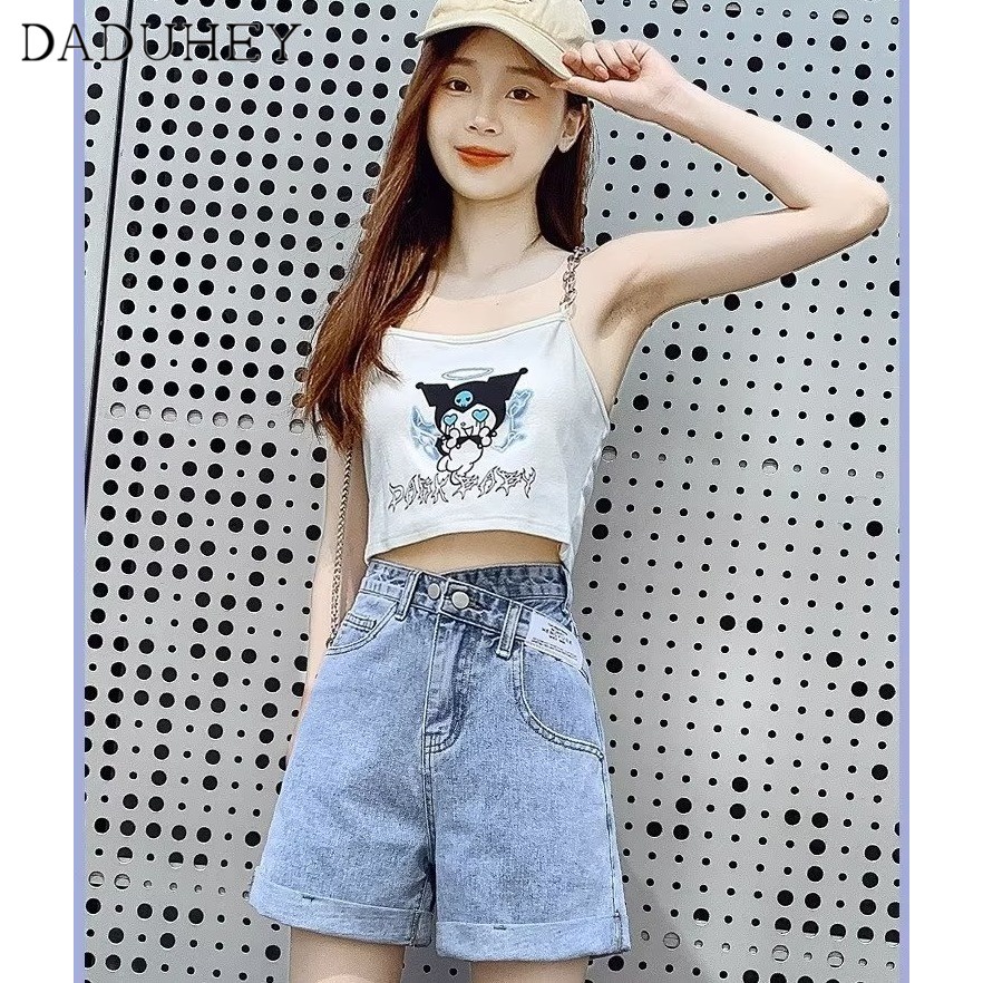 DaDuHey New Korean Version of INS Light-colored Thin Denim Shorts Niche High Waist A- line Pants Large Size Hot Pants