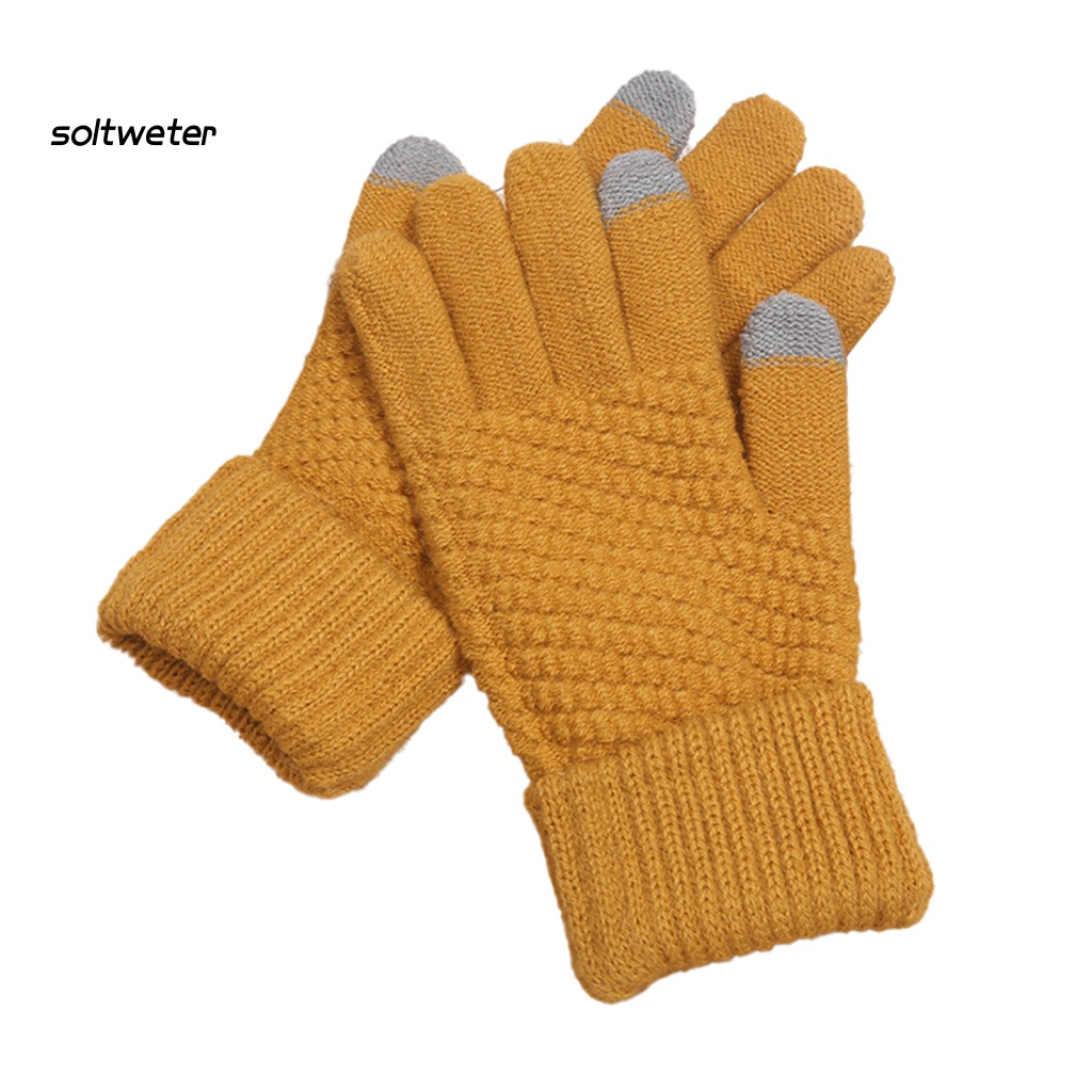 1 Đôi Găng Tay Dệt Kim Dày Dặn Giữ Ấm Cảm Ứng Màn Hình