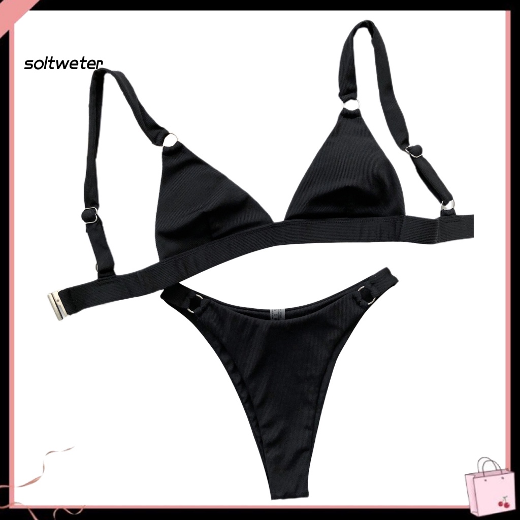 Bộ Đồ Bơi Bikini Hai Mảnh Lưng Cao Có Mút Đệm Ngực Bằng Kim Loại Tròn Thời Trang Mùa Hè Dành Cho Nữ