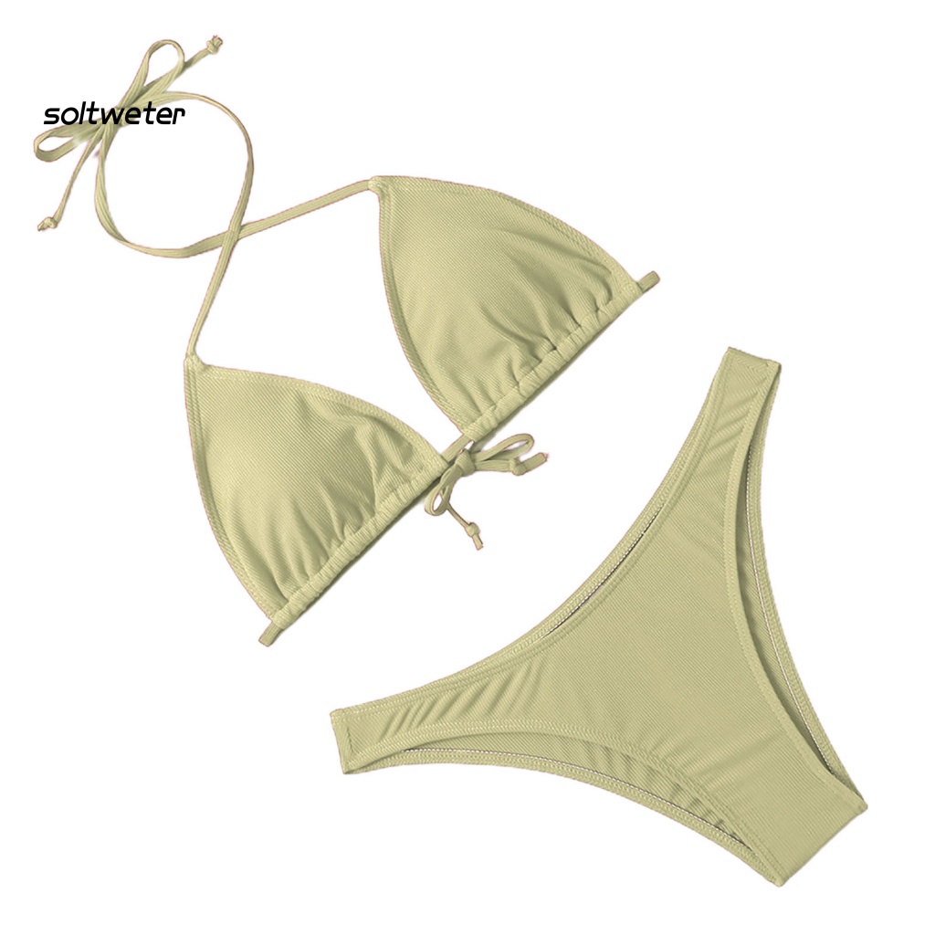 Bộ Bikini Tam Giác Màu Sắc Trơn Dây Điều Chỉnh Được Tiện Dụng Đi Bơi