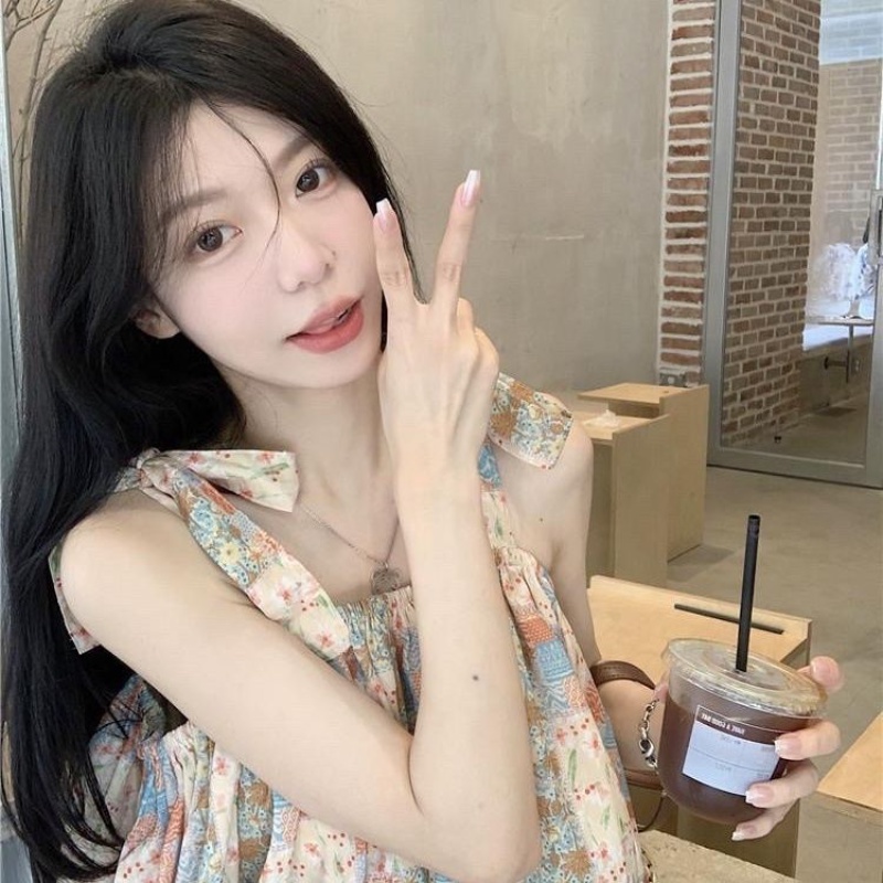 Áo Hai Dây Mỏng Dáng Rộng In Họa Tiết Thời Trang Mùa Hè Pháp 2023 Cho Nữ