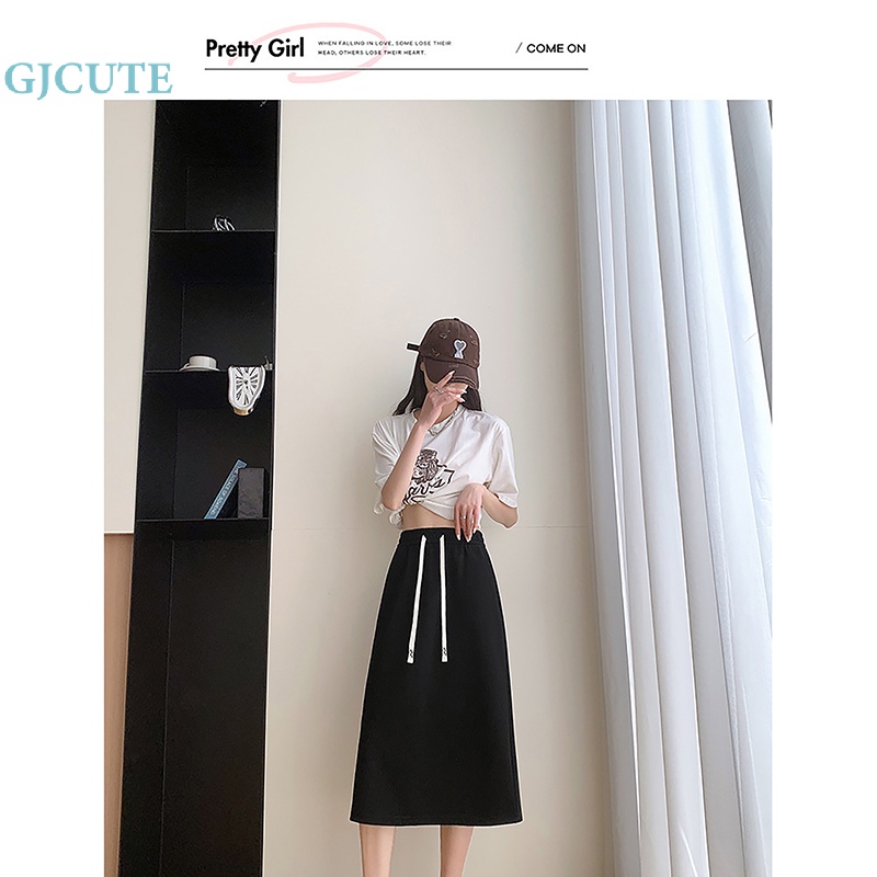 Chân Váy Midi Chữ A Lưng Thun Dây Rút Dáng Suông Dễ Thương Cho Bạn Gái WTD