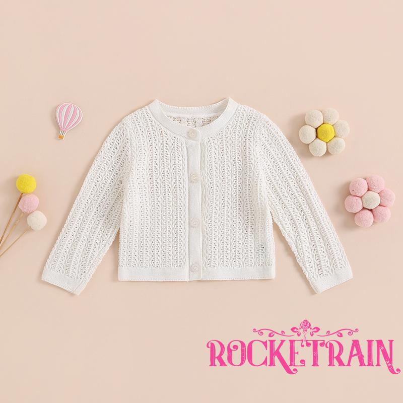 Áo Khoác Cardigan Dài Tay Cổ Tròn Màu Trơn Dễ Thương Cho Bé Gái