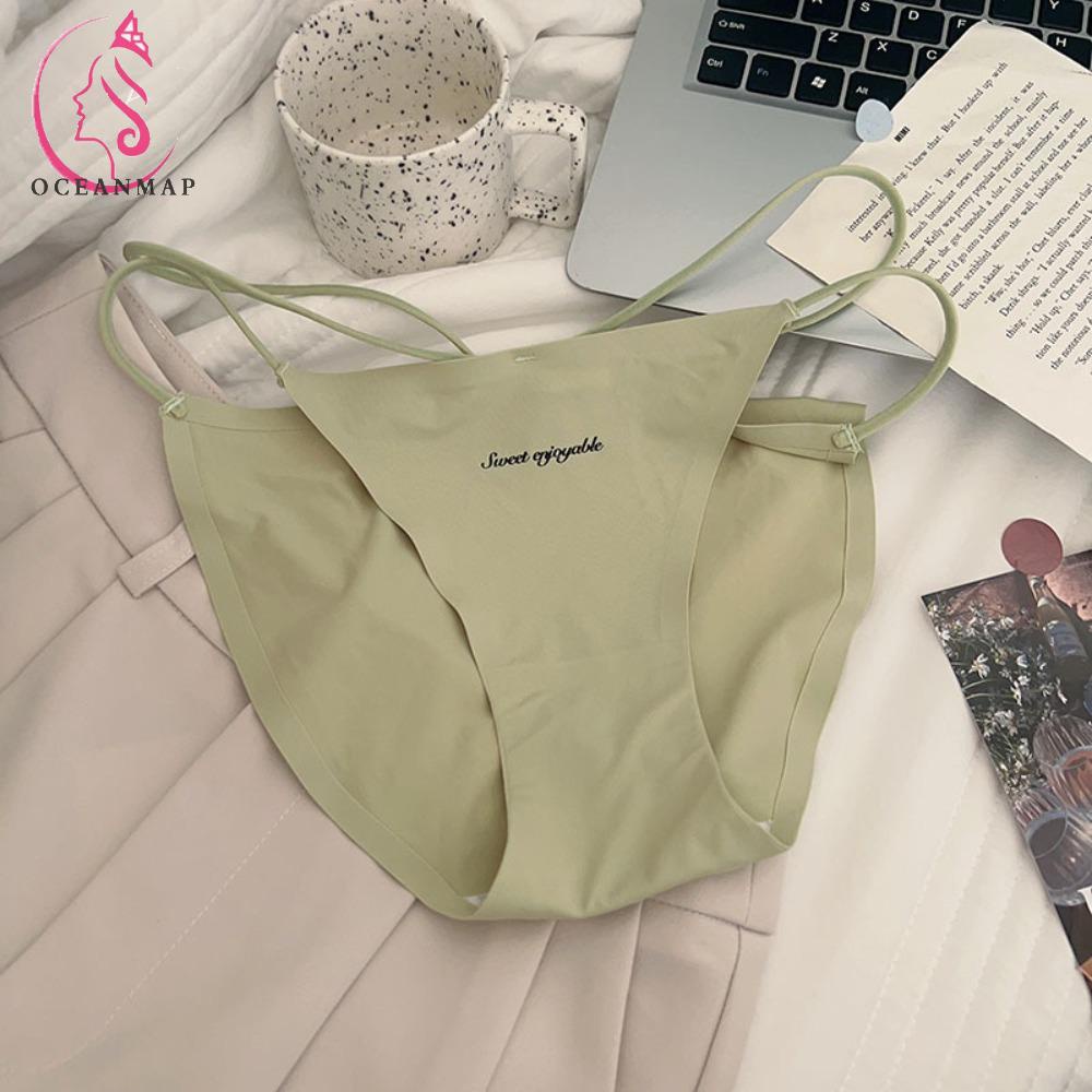 OCEANMAP Quần Lót Lụa Lạnh Mềm Mại Lưng Thấp Không Đường May Chống Vi Khuẩn Màu Trơn Thời Trang Quyến Rũ