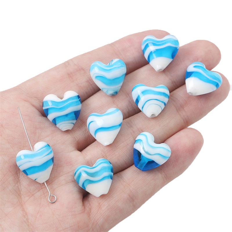 Set 10 Hạt Thủy Tinh 15mm Hình Trái Tim Dễ Thương Tự Làm Trang Sức