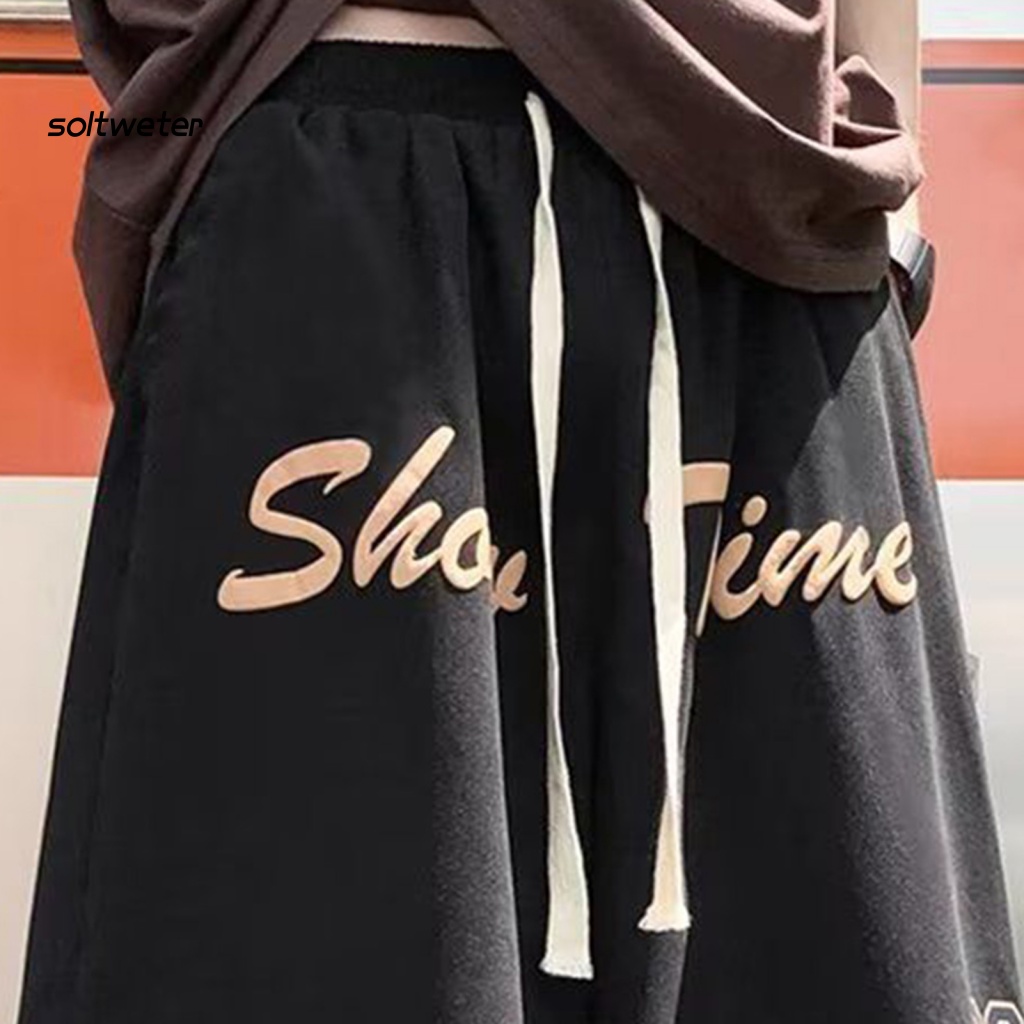 Quần Short Thể Thao Lưng Thun Rút Dây Ống Rộng In Chữ Phong Cách Vintage Đường Phố Cho Nam