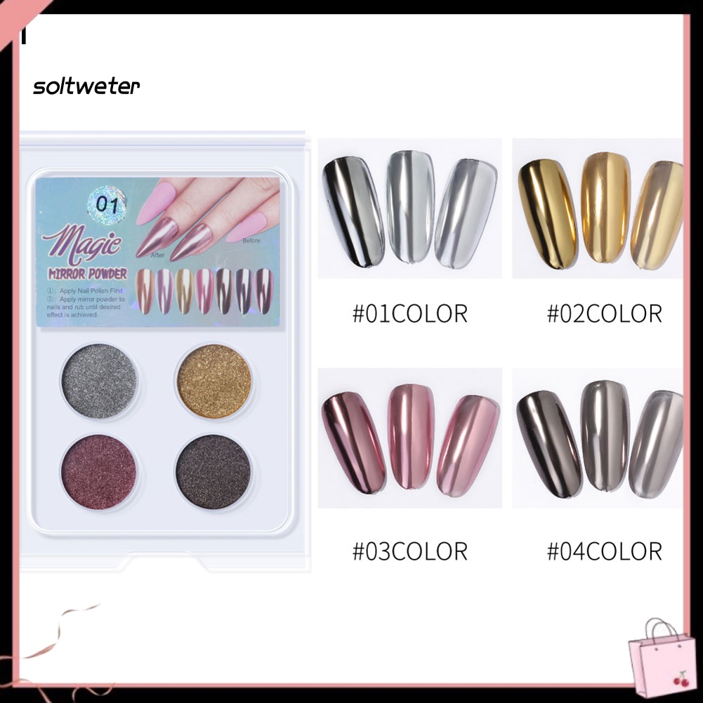 Bộ Bột Kim Tuyến 4 Màu Lấp Lánh Dùng Trang Trí Móng Tay Nghệ Thuật