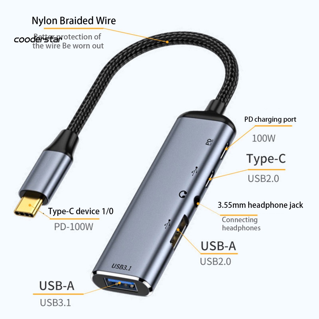 Hub Type-C Dạng Dây Bện 4K 60Hz HDMI-Có Thể Điều Chỉnh Tiện Dụng