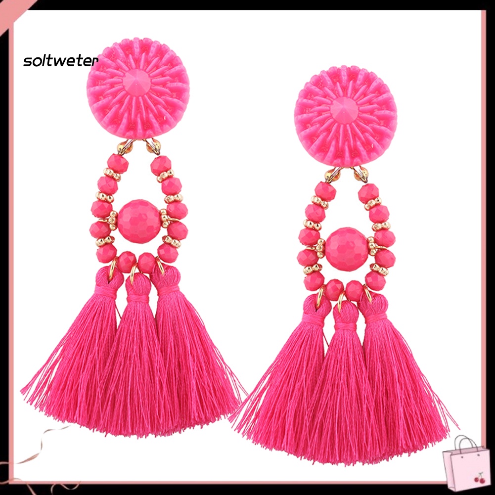 Bông Tai Dáng Dài Phối Tua Rua Đính Đá Phong Cách Bohemian Thời Trang Đi Tiệc