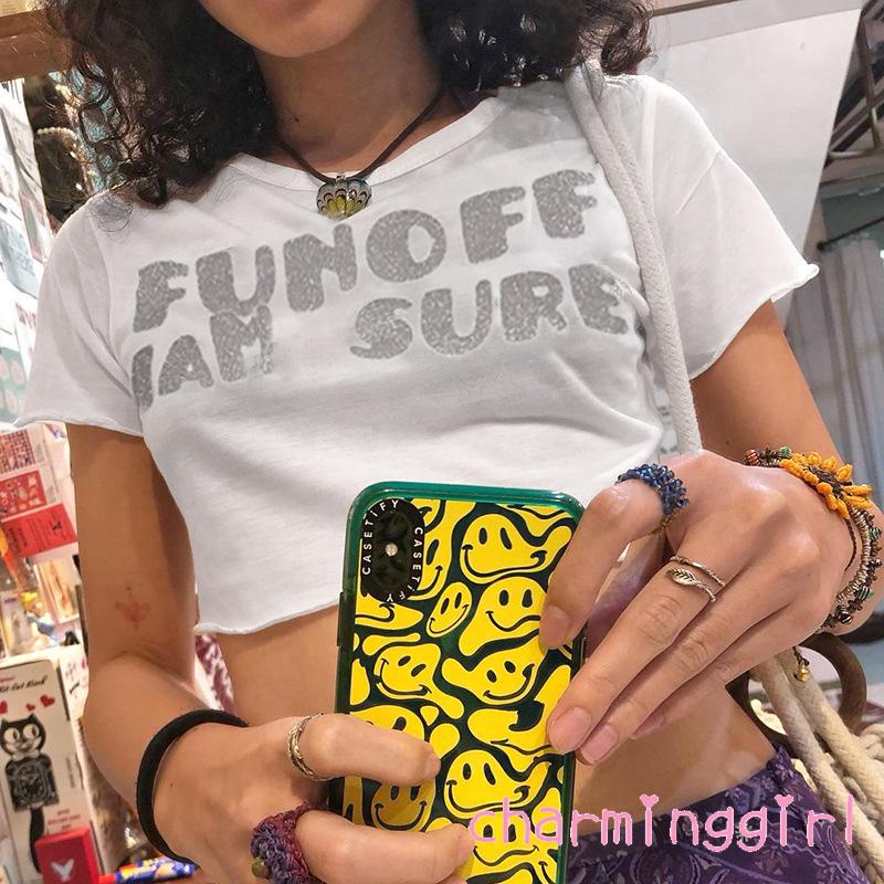 Áo Thun Crop Top Tay Ngắn In Chữ Đính Kim Sa Dễ Thương Thời Trang Mùa Hè Cho Bạn Gái