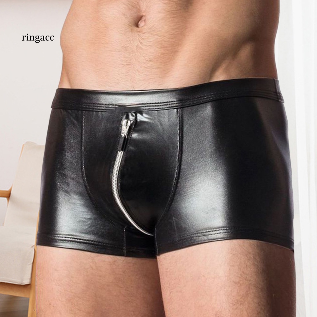 Rga Quần Lót Nam Chữ U Hở Đáy Chất Liệu Giả Da Phối Khóa Kéo Màu Trơn Co Giãn Tốt Dùng Trang Trí Phòng Khách