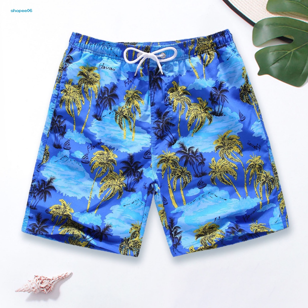 Pemg Quần Đùi Dây Rút Co Giãn In Họa Tiết Cây Dừa Dài Đến Đầu Gối Cho Nam Đi Biển Lướt Sóng