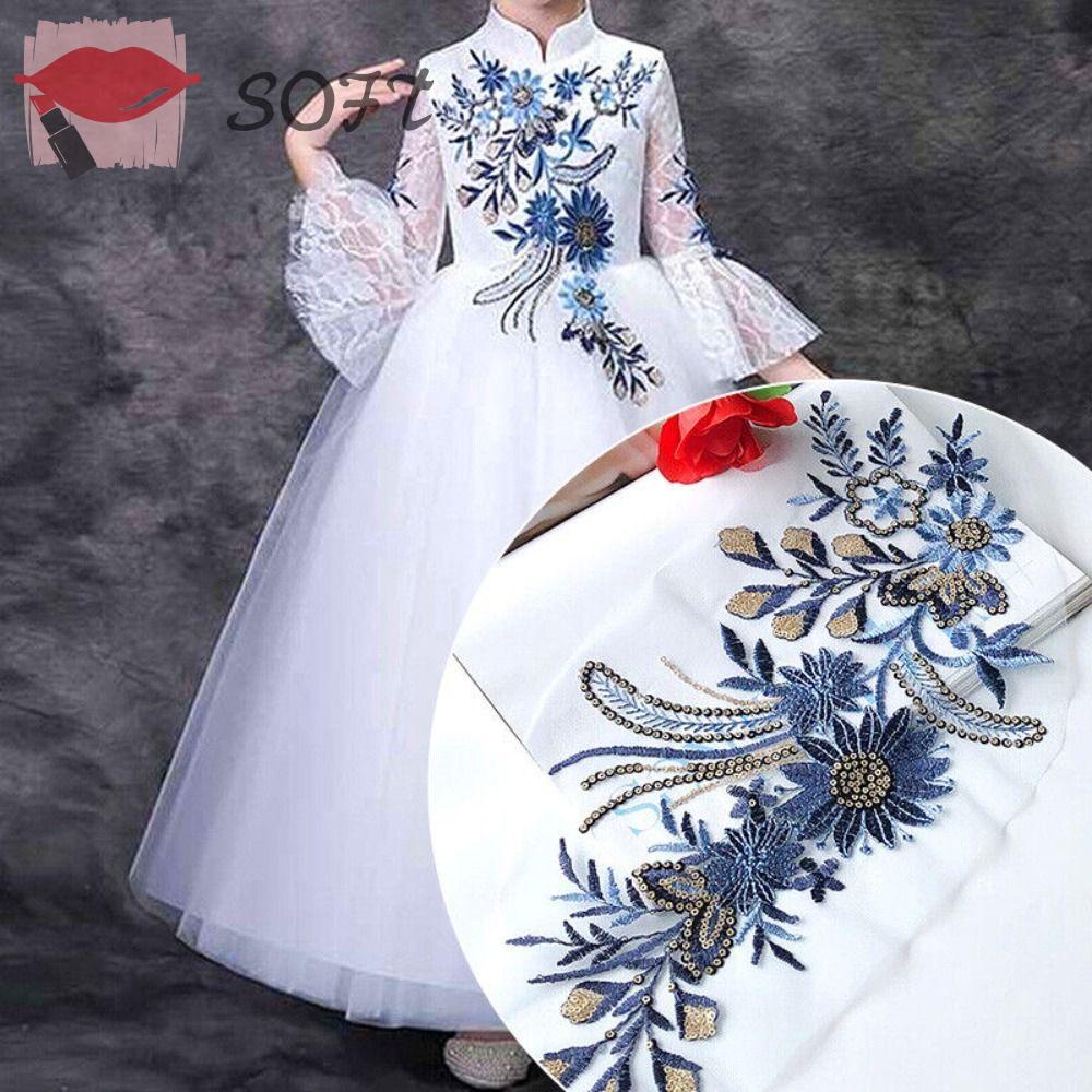 SOFTNESS Miếng Vải Lưới Polyester Thêu Hoa Đính Sequin Trang Trí Quần Áo Mới
