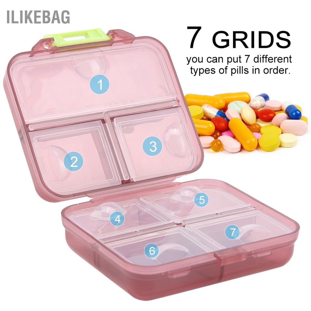 Ilikebag 7 Grids Hộp đựng thuốc xách tay hàng tuần Máy tính bảng