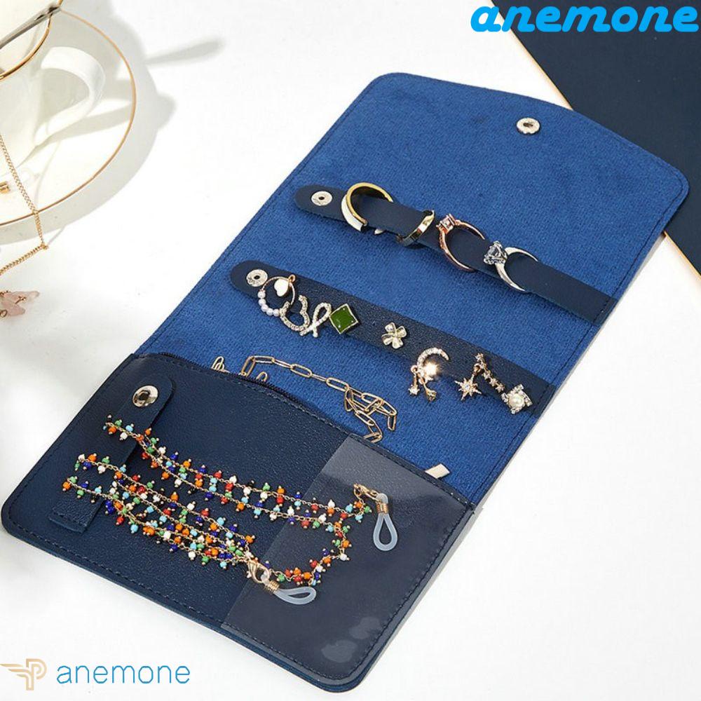ANEMONE Hộp Đựng Trang Sức Bằng Da PU Màu Xanh Dương Tiện Dụng