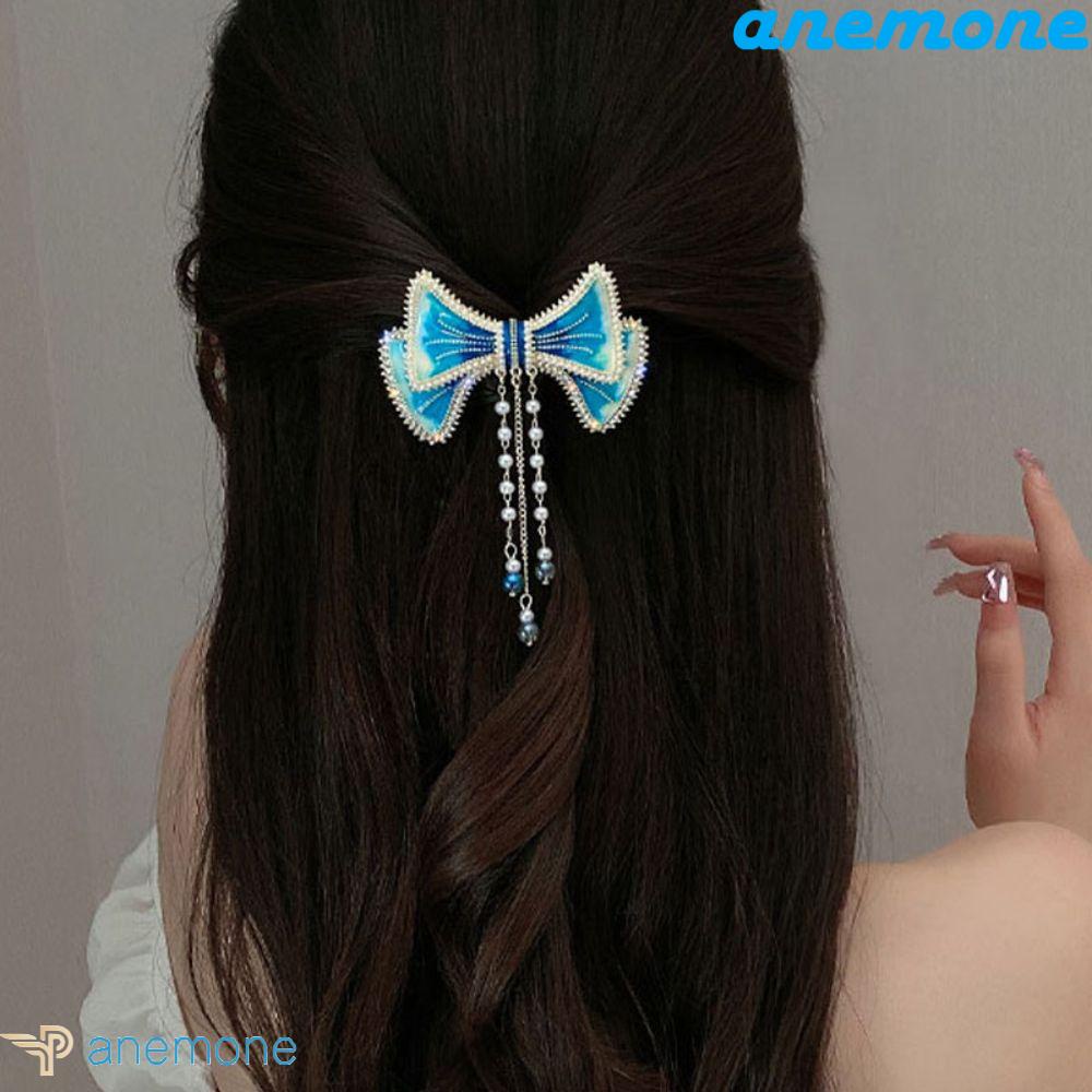 ANEMONE Kẹp Tóc Đính Nơ Tua Rua Phong Cách Hàn Quốc Cổ Điển Thời Trang