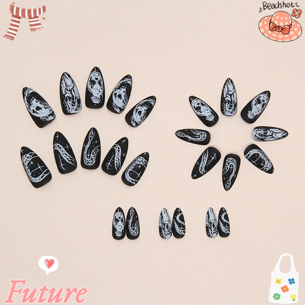 FUTURE Bộ 24 Móng Tay Giả Hình Đầu Lâu Có Thể Tháo Rời Che Phủ Toàn Diện Dùng Hóa Trang Halloween