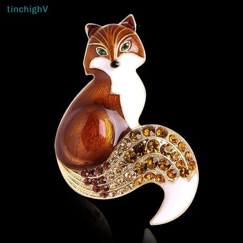 [TinchighV] Trâm Cài Áo Hình Cáo Tráng Men Đính Kim Cương Giả Cho Nữ