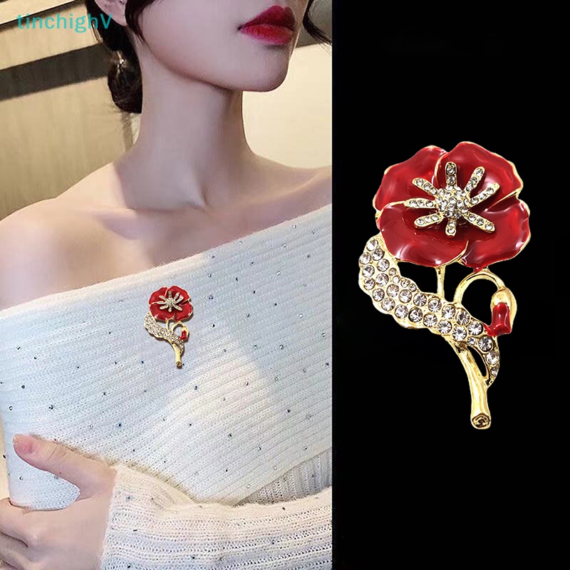 [TinchighV] Trâm Cài Áo Hình Hoa Cẩm Chướng Đỏ Tráng Men Vàng Thời Trang Mới [Mới]