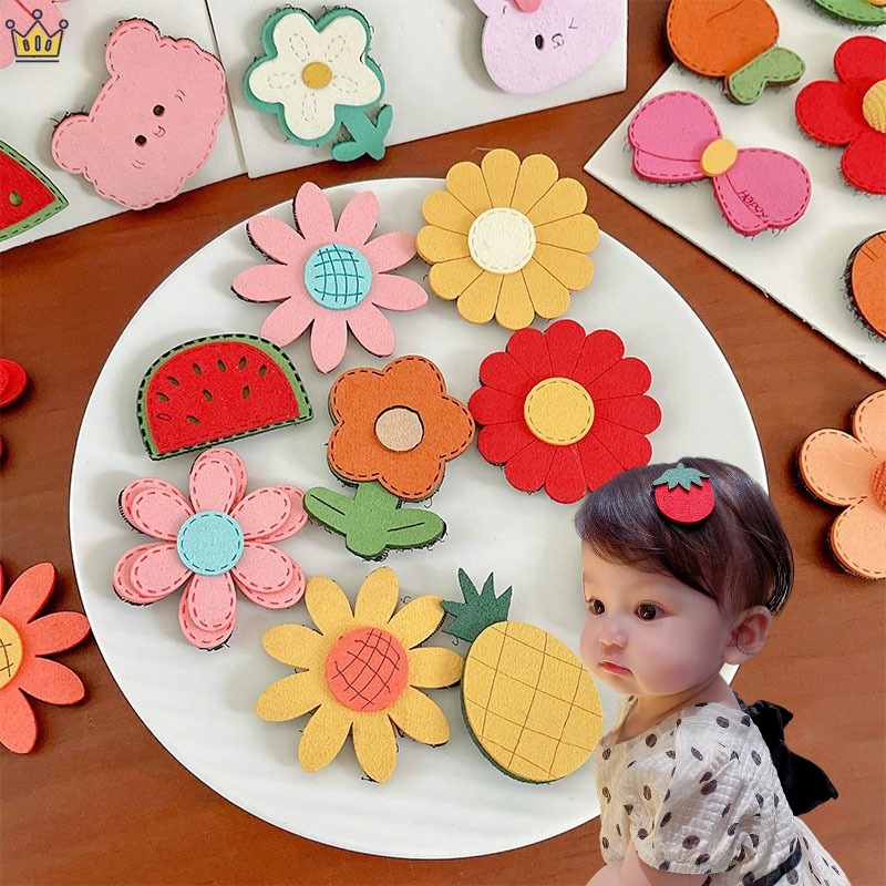Set 5 Kẹp Tóc Hình Hoa / Trái Cây / Gấu Hoạt Hình Dễ Thương Cho Bé Gái JP5