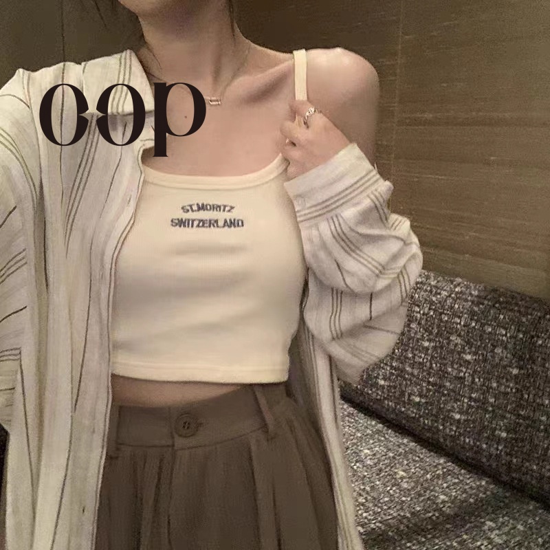 Áo Hai Dây Dáng Ôm Ngắn In Chữ Nhỏ Nhắn Thời Trang Xinh Xắn Cho Bạn Gái HZFWC7021