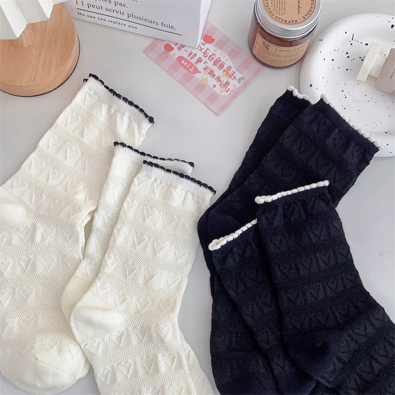 Vớ Cổ Trung Phối Ren Họa Tiết Trái Tim Phong Cách Nhật Bản Thời Trang Xuân Thu Dễ Phối Đồ Cho Nữ