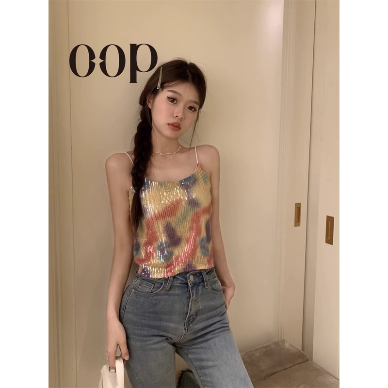 Áo Hai Dây Đính Kim Sa Nhiều Màu Sắc Thời Trang Mùa Hè Cho Bạn Gái HZFWC7023