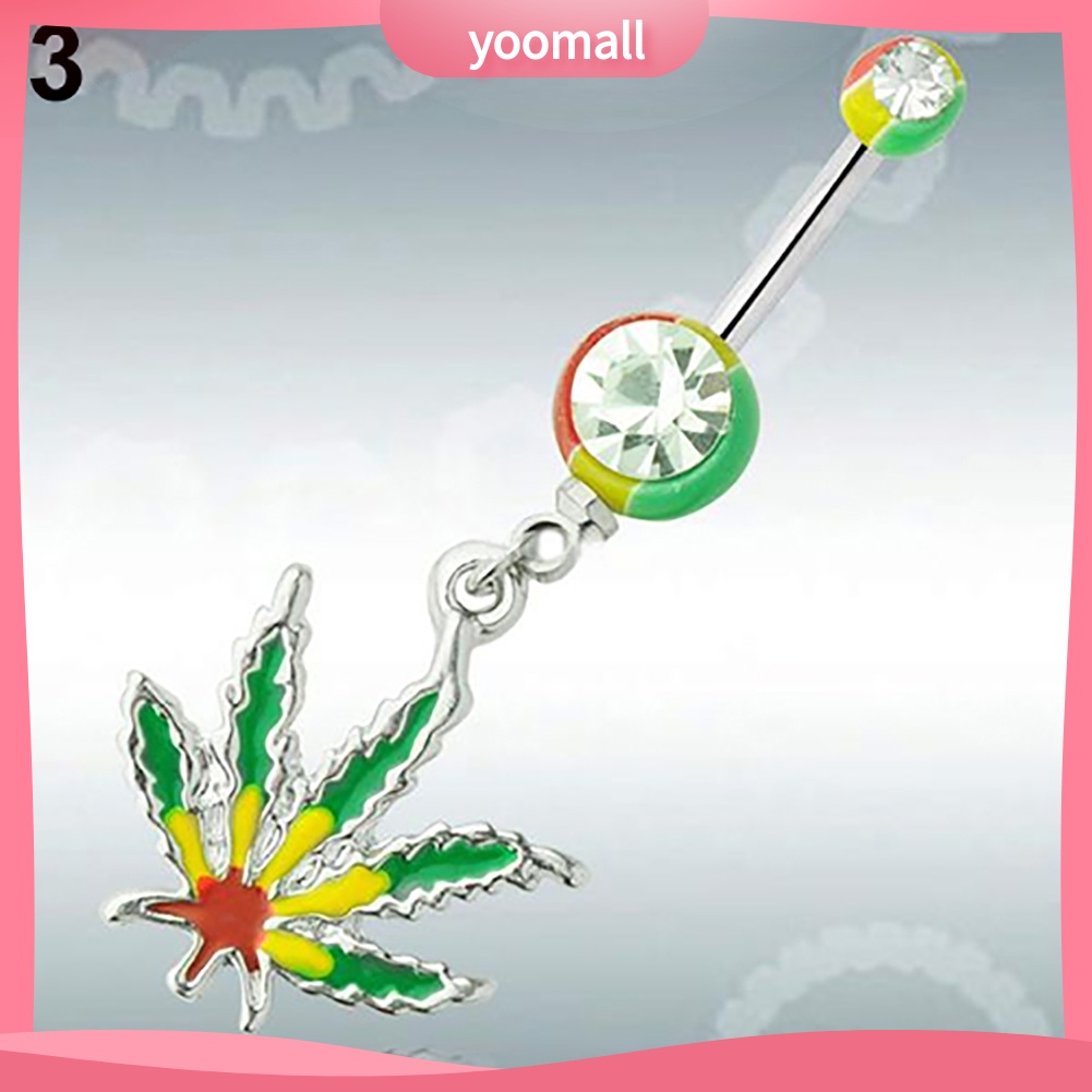 Khuyên Rốn Hình Lá Phong Đính Đá Nhân Tạo Thời Trang