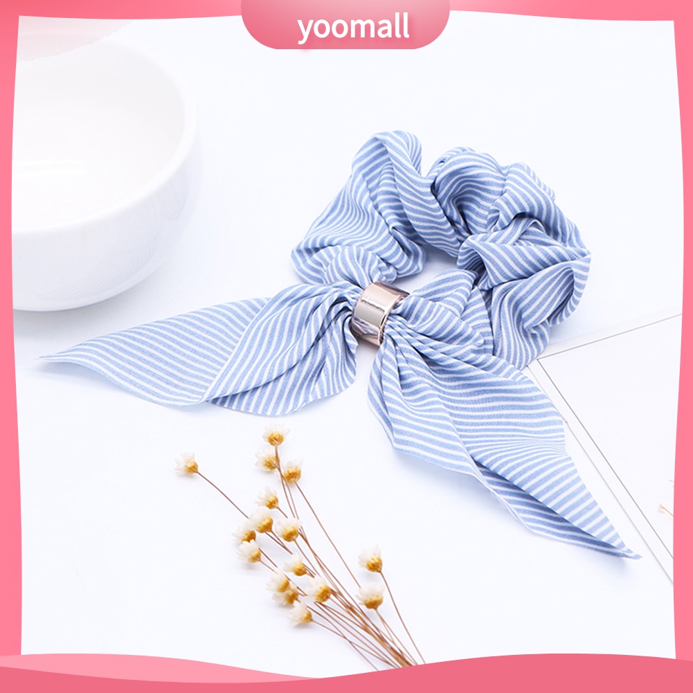 Dây Cột Tóc Co Giãn Đính Nơ Họa Tiết Kẻ Sọc Đơn Giản Cho Nữ