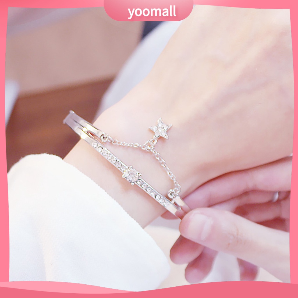 Vòng Tay Đính Đá Hình Ngôi Sao Năm Cánh Lấp Lánh Dành Cho Nữ