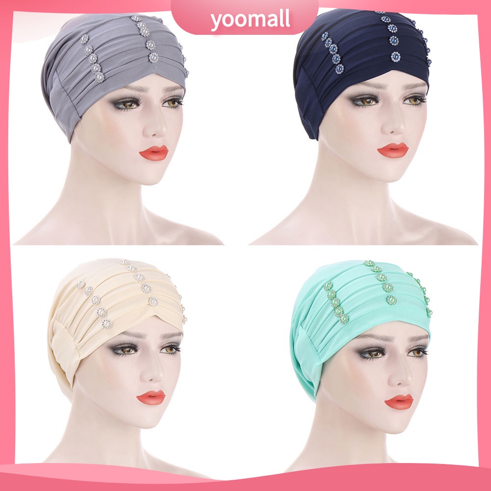 Mũ Turban Trùm Đầu Màu Trơn Họa Tiết Hoa Phong Cách Hồi Giáo Cho Nữ