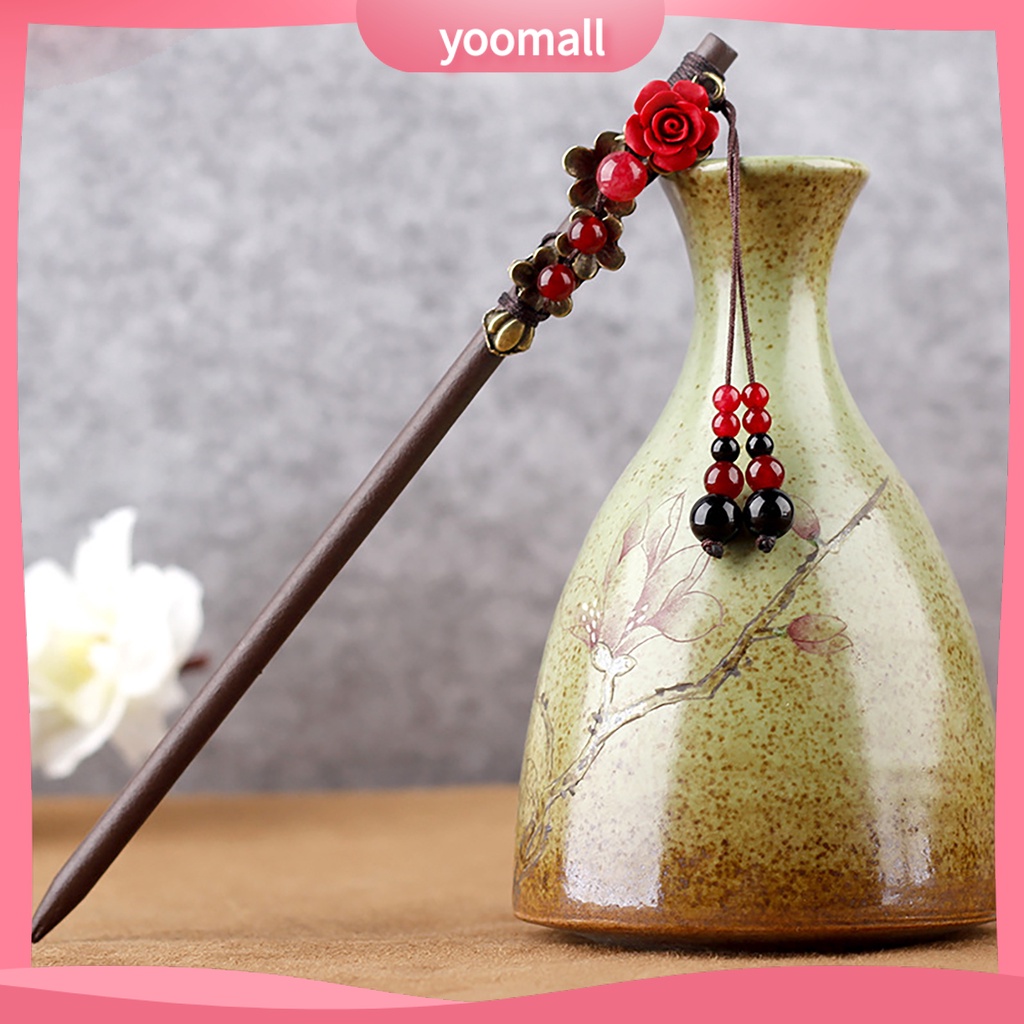 Trâm Cài Tóc Bằng Gỗ Đính Tua Rua Phong Cách Trung Hoa Cổ Điển