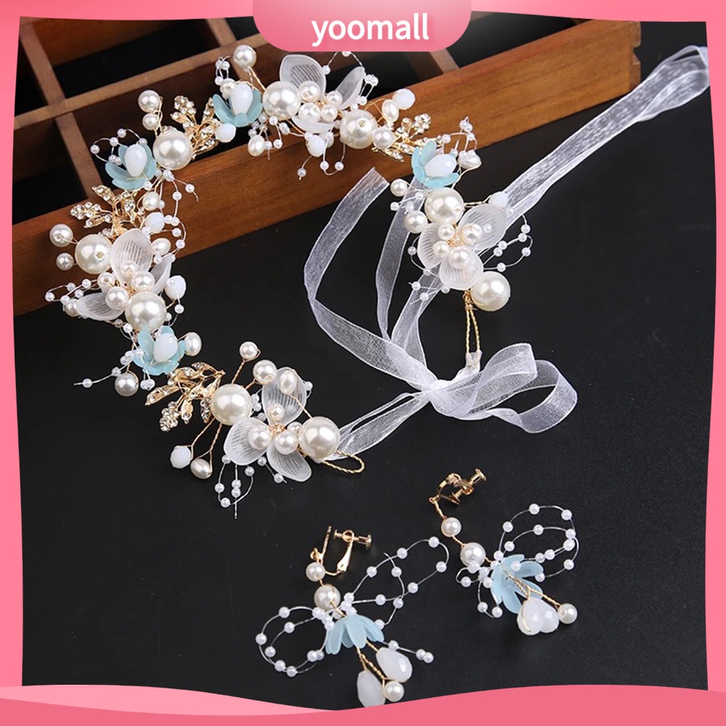 Băng Đô Cài Tóc Hình Vương Miện Công Chúa Đính Hoa Lá Co Giãn Chống Trượt Dễ Điều Chỉnh Cho Bé Gái