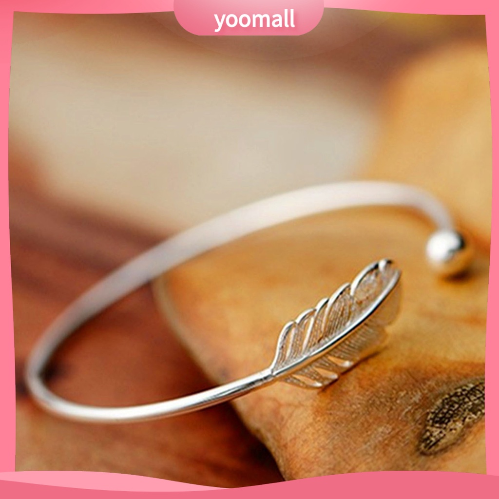 Vòng Đeo Tay Hình Tròn Màu Bạc Họa Tiết Lông Vũ Màu Sắc Tùy Chỉnh Thời Trang Cho Ngày Valentine